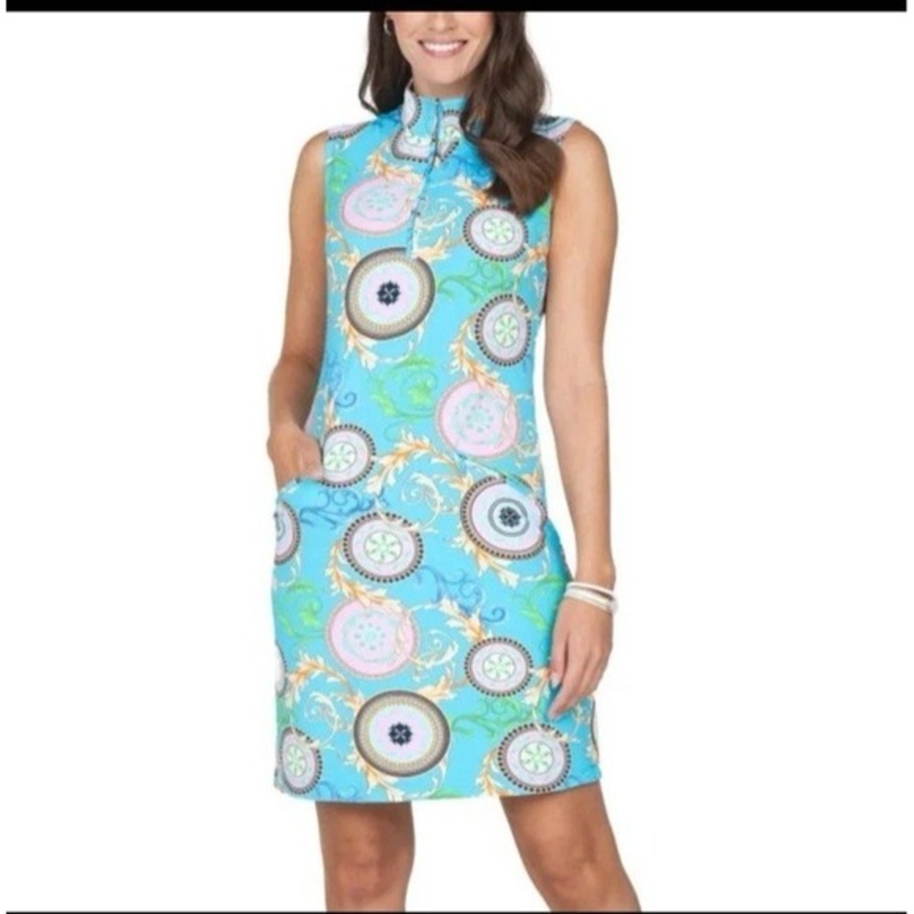 IBKUL Dress‎ TURQUOISE Sleeveless Mock Pockets SPF 50 Size XL Golf Athleisure